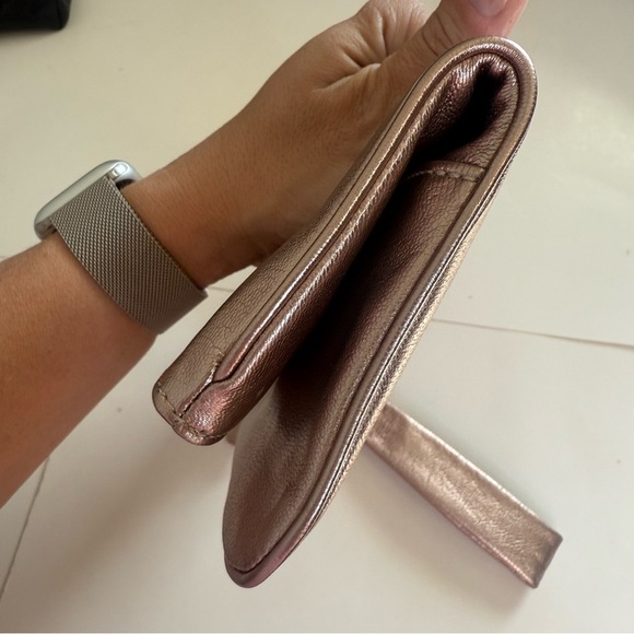 Authentic COACH Rose Metallic Leather Foldover Mini Purse Bag Clutch - Picture 6 of 8